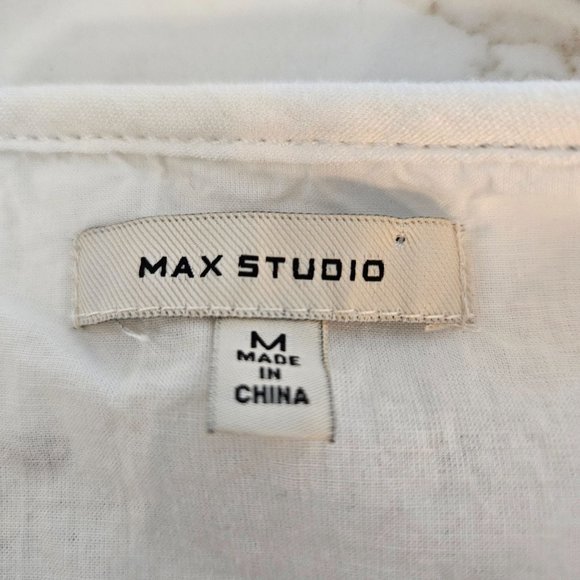 Max Studio Boho Mini Dress, Ivory with Blue Floral Embroidery, Size Medium - Picture 7 of 11